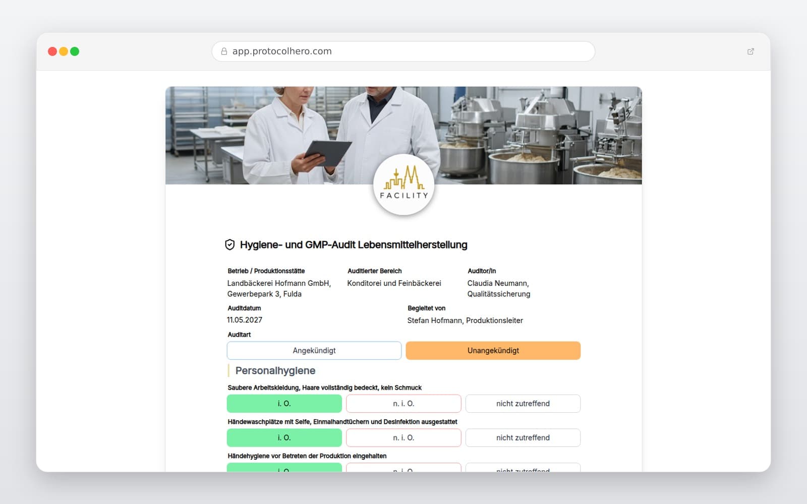Vorschau der Vorlage „Hygiene- und GMP-Audit Lebensmittelherstellung"