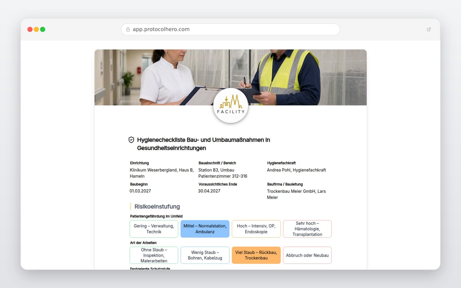 Vorschau der Vorlage „Hygienecheckliste Bau- und Umbaumaßnahmen in Gesundheitseinrichtungen"