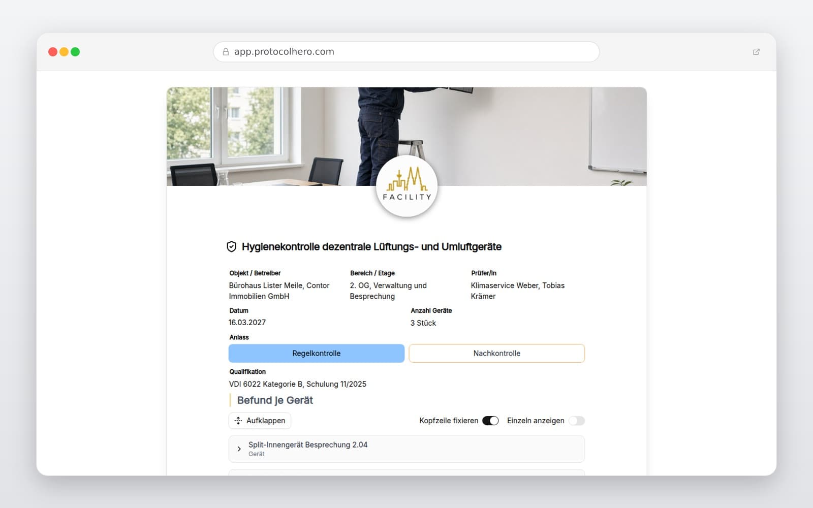Vorschau der Vorlage „Hygienekontrolle dezentrale Lüftungs- und Umluftgeräte"