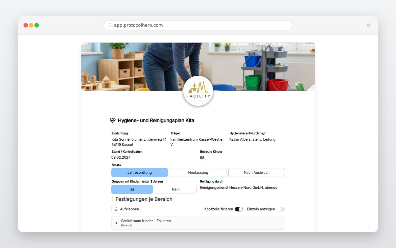 Vorschau der Vorlage „Hygiene- und Reinigungsplan Kita"