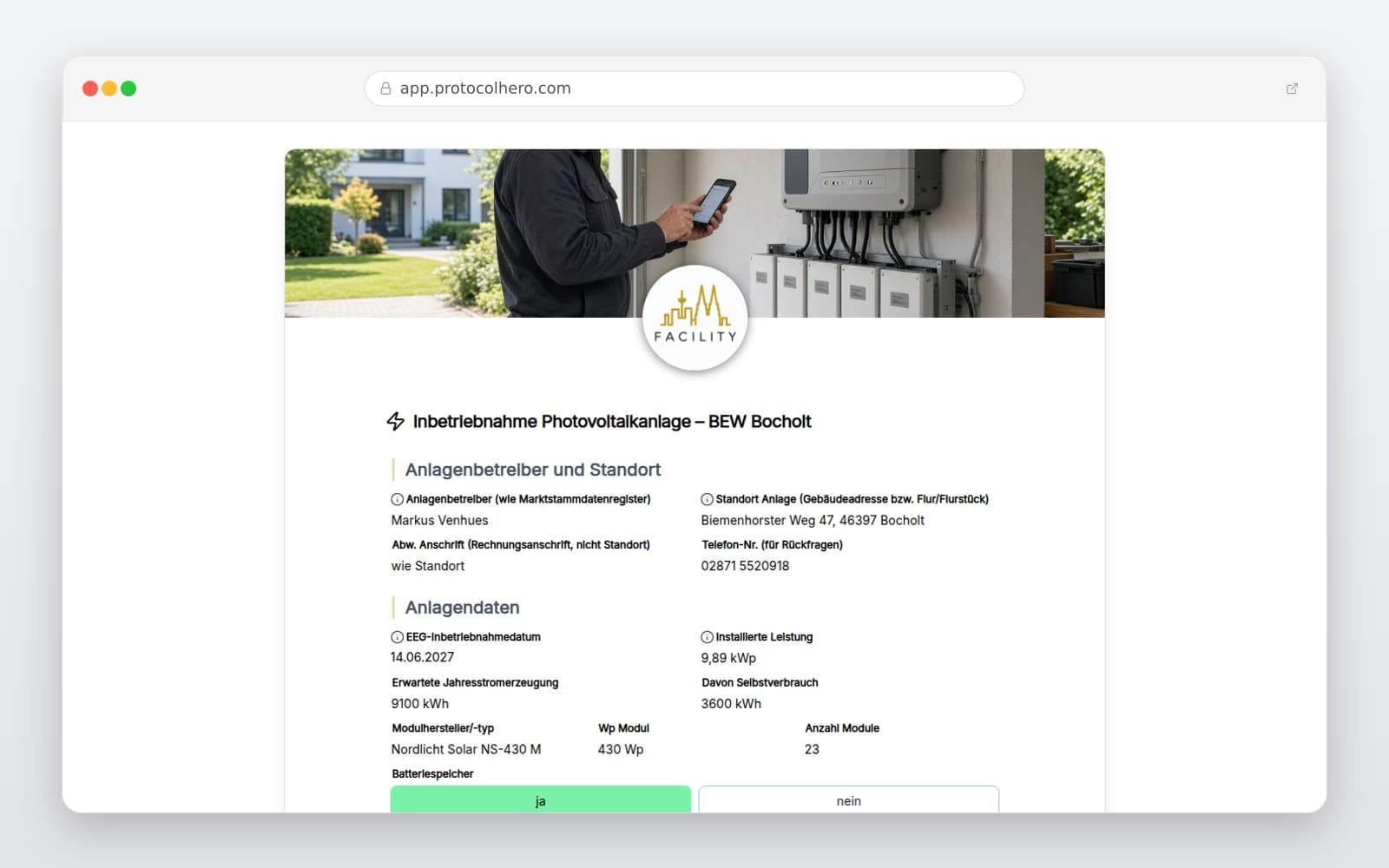 Vorschau der Vorlage „Inbetriebnahme Photovoltaikanlage – BEW Bocholt"