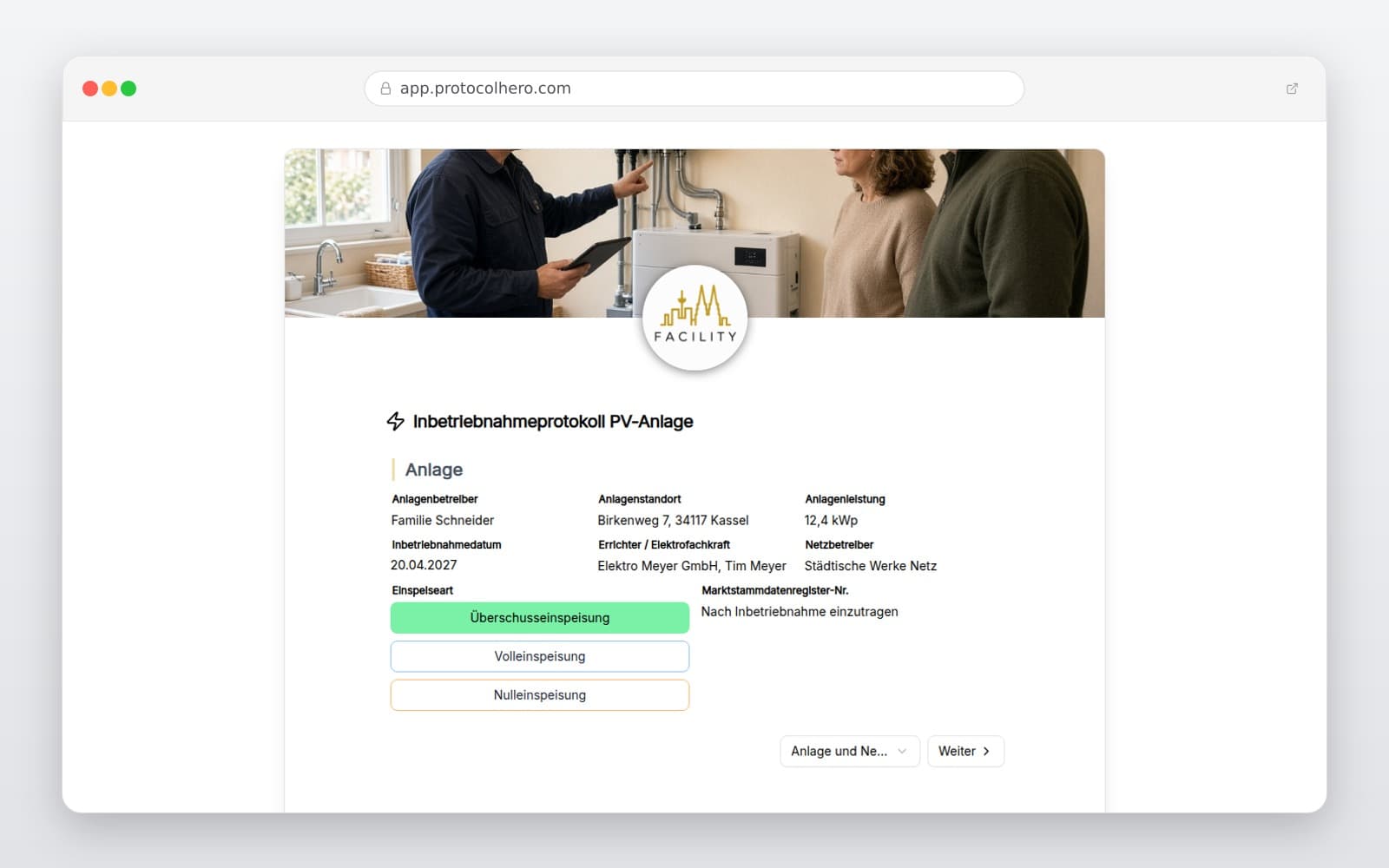 Vorschau der Vorlage „Inbetriebnahmeprotokoll PV-Anlage"