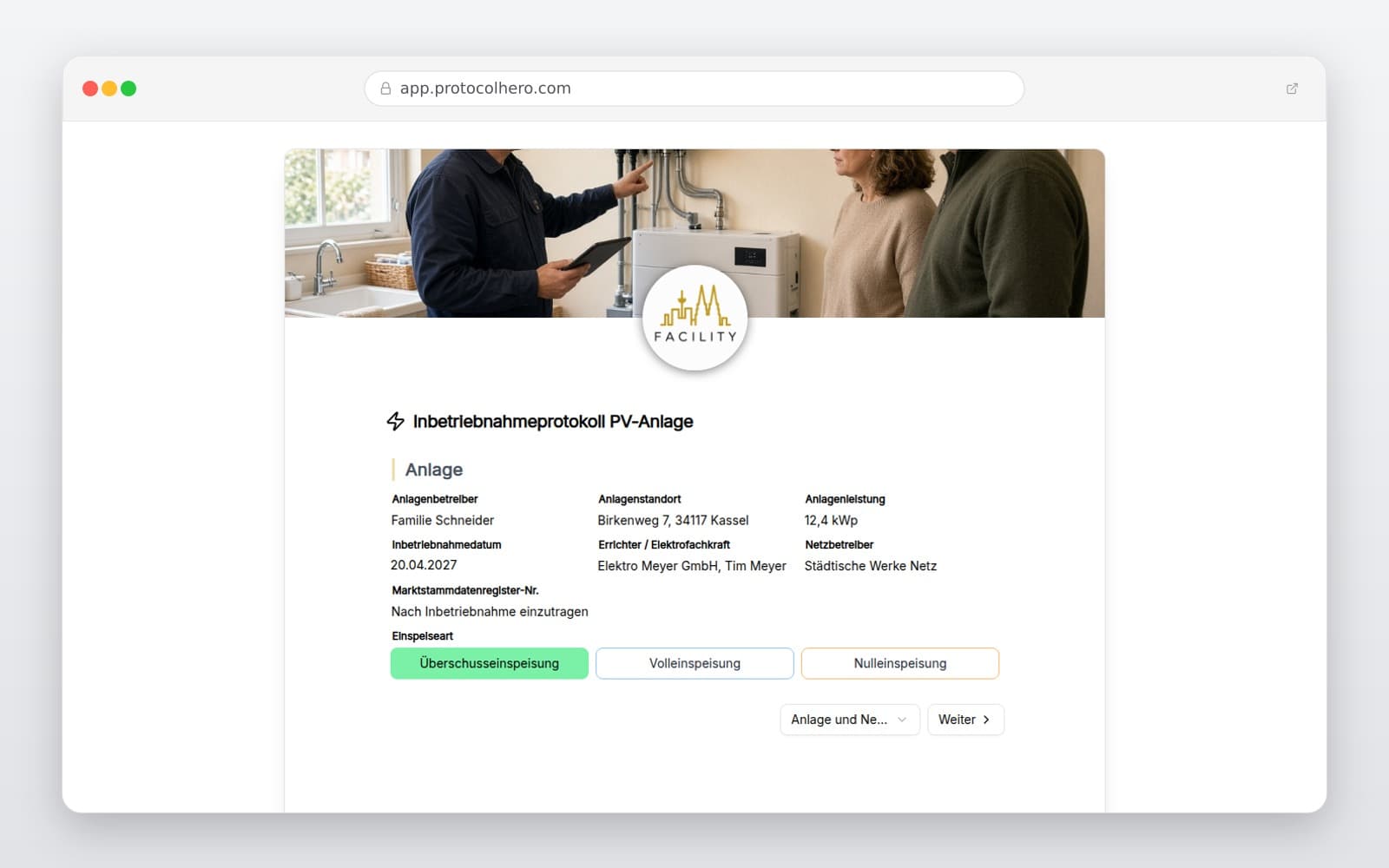 Vorschau der Vorlage „Inbetriebnahmeprotokoll PV-Anlage"