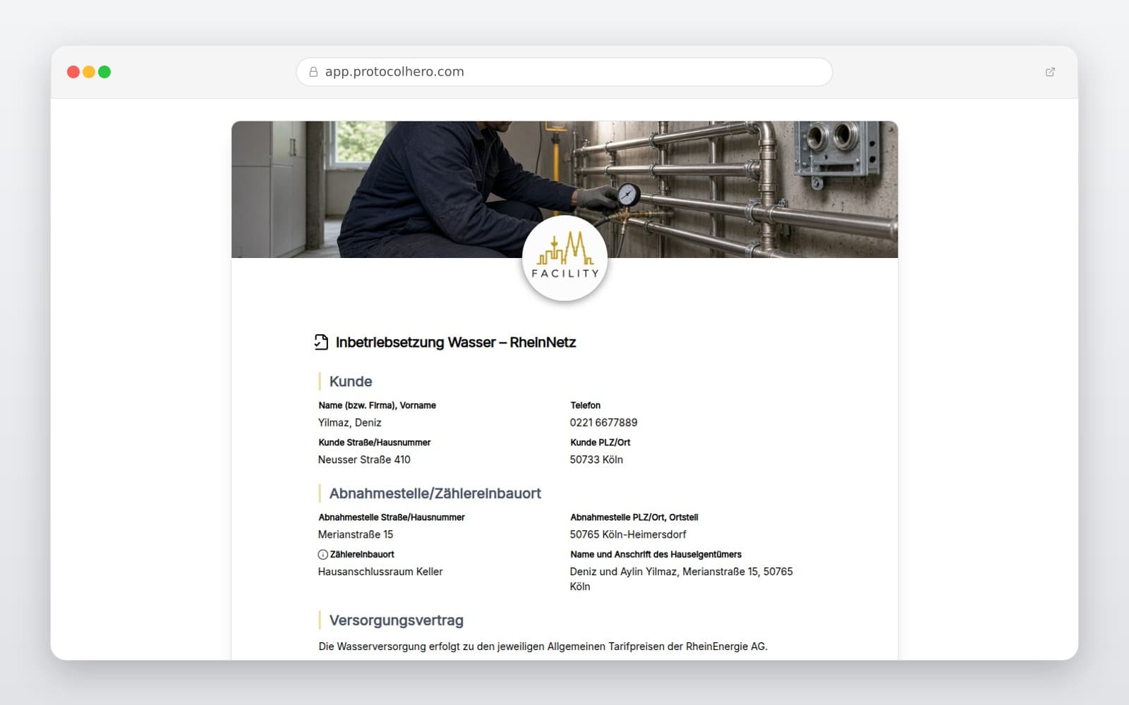 Vorschau der Vorlage „Inbetriebsetzung Wasser – RheinNetz"