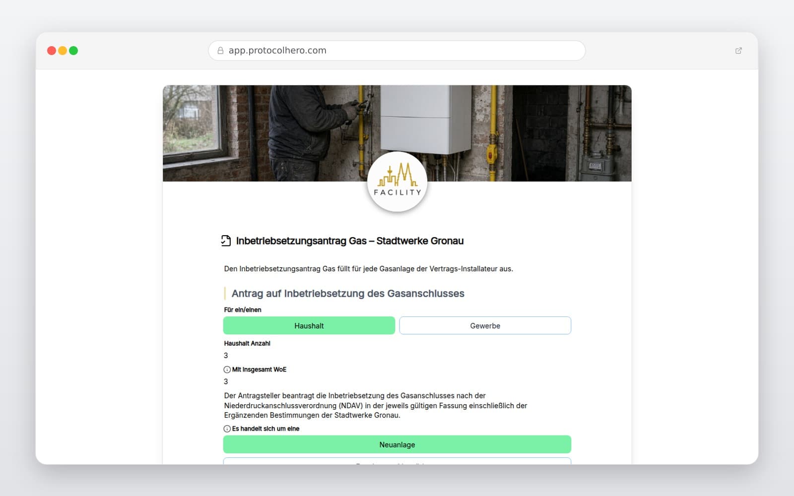 Vorschau der Vorlage „Inbetriebsetzungsantrag Gas – Stadtwerke Gronau"