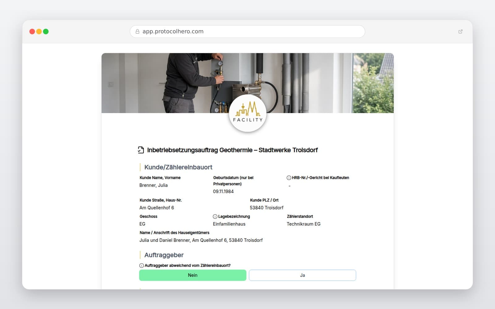 Vorschau der Vorlage „Inbetriebsetzungsauftrag Geothermie – Stadtwerke Troisdorf"