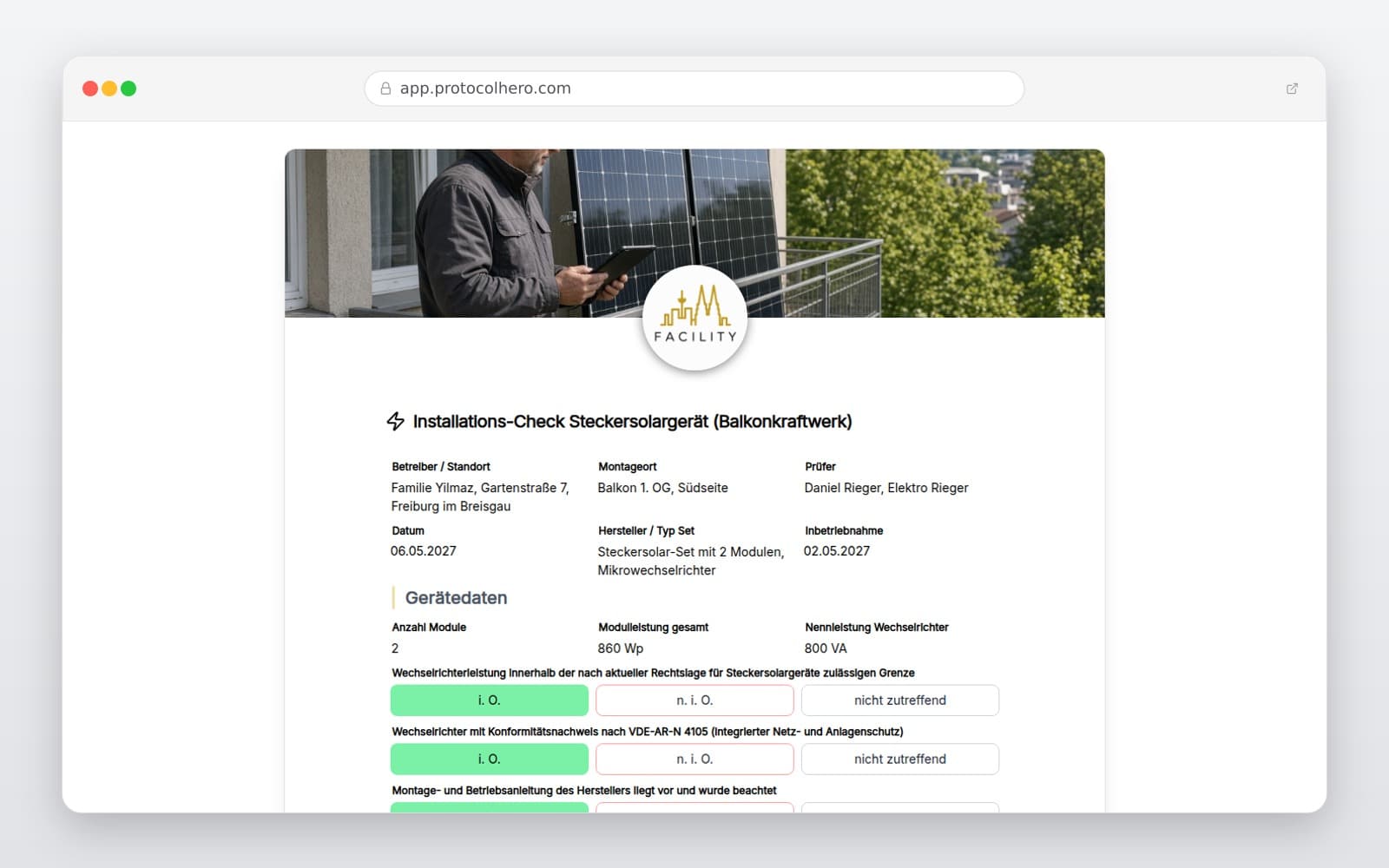 Vorschau der Vorlage „Installations-Check Steckersolargerät (Balkonkraftwerk)"