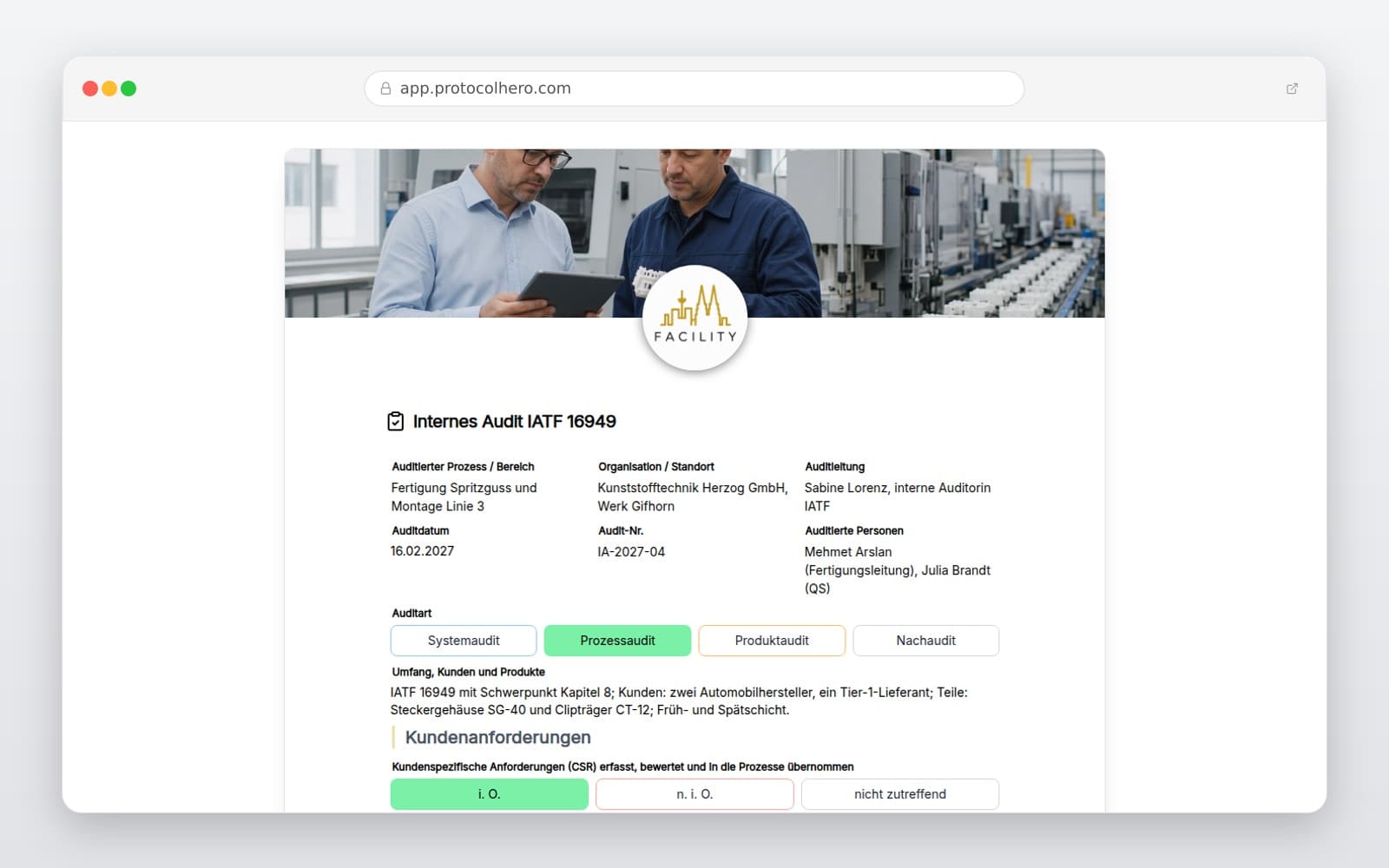 Vorschau der Vorlage „Internes Audit IATF 16949"
