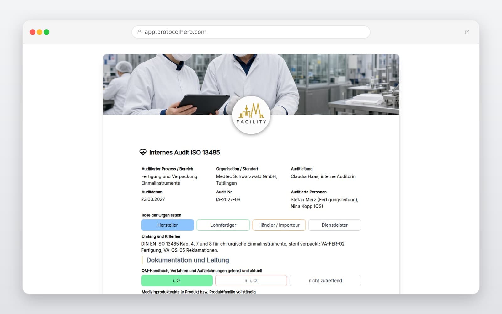 Vorschau der Vorlage „Internes Audit ISO 13485"