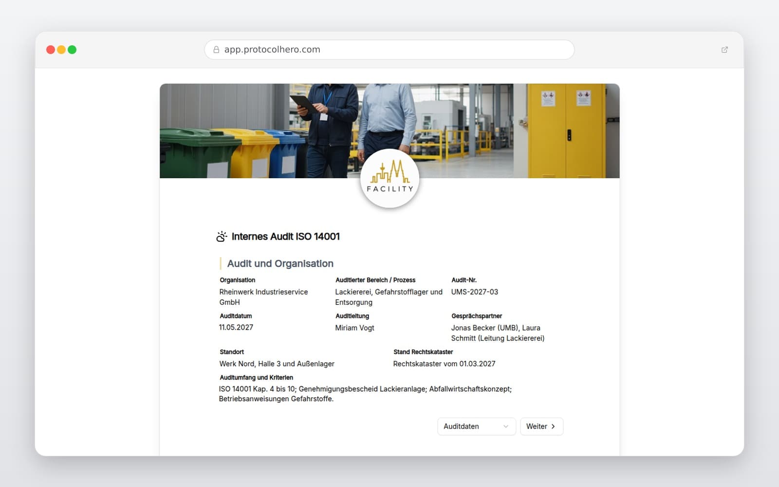 Vorschau der Vorlage „Internes Audit ISO 14001"