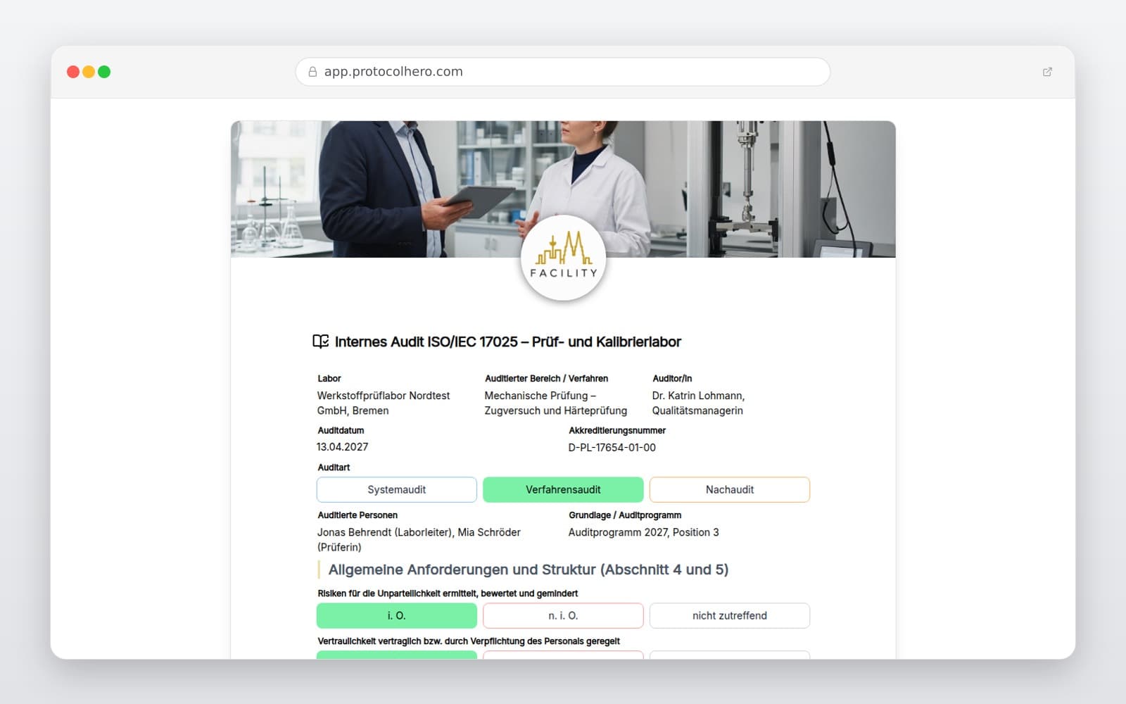 Vorschau der Vorlage „Internes Audit ISO/IEC 17025 – Prüf- und Kalibrierlabor"