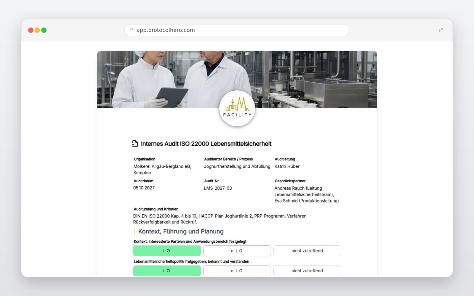 Vorschau der Vorlage „Internes Audit ISO 22000 Lebensmittelsicherheit"