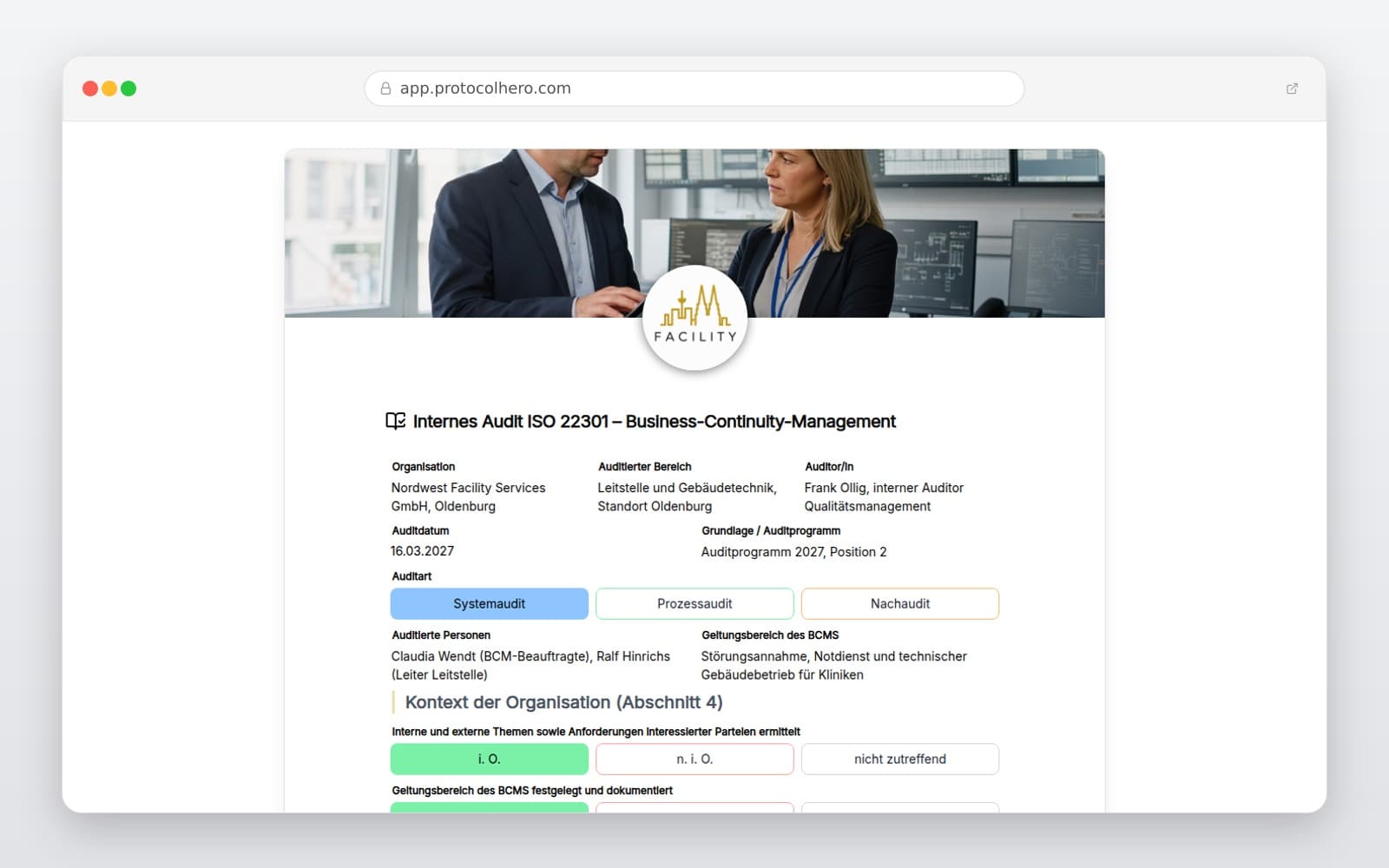Vorschau der Vorlage „Internes Audit ISO 22301 – Business-Continuity-Management"