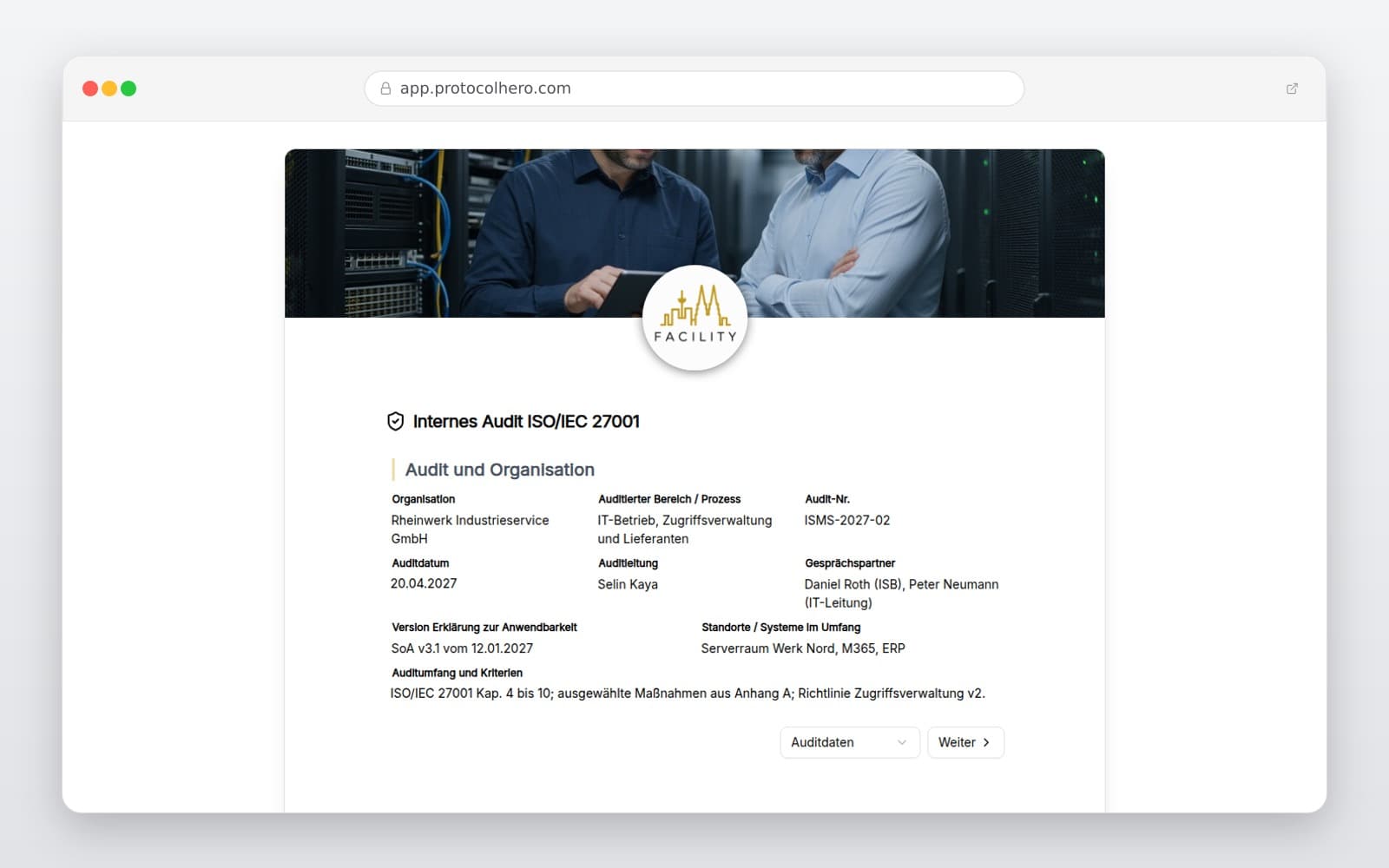 Vorschau der Vorlage „Internes Audit ISO/IEC 27001"