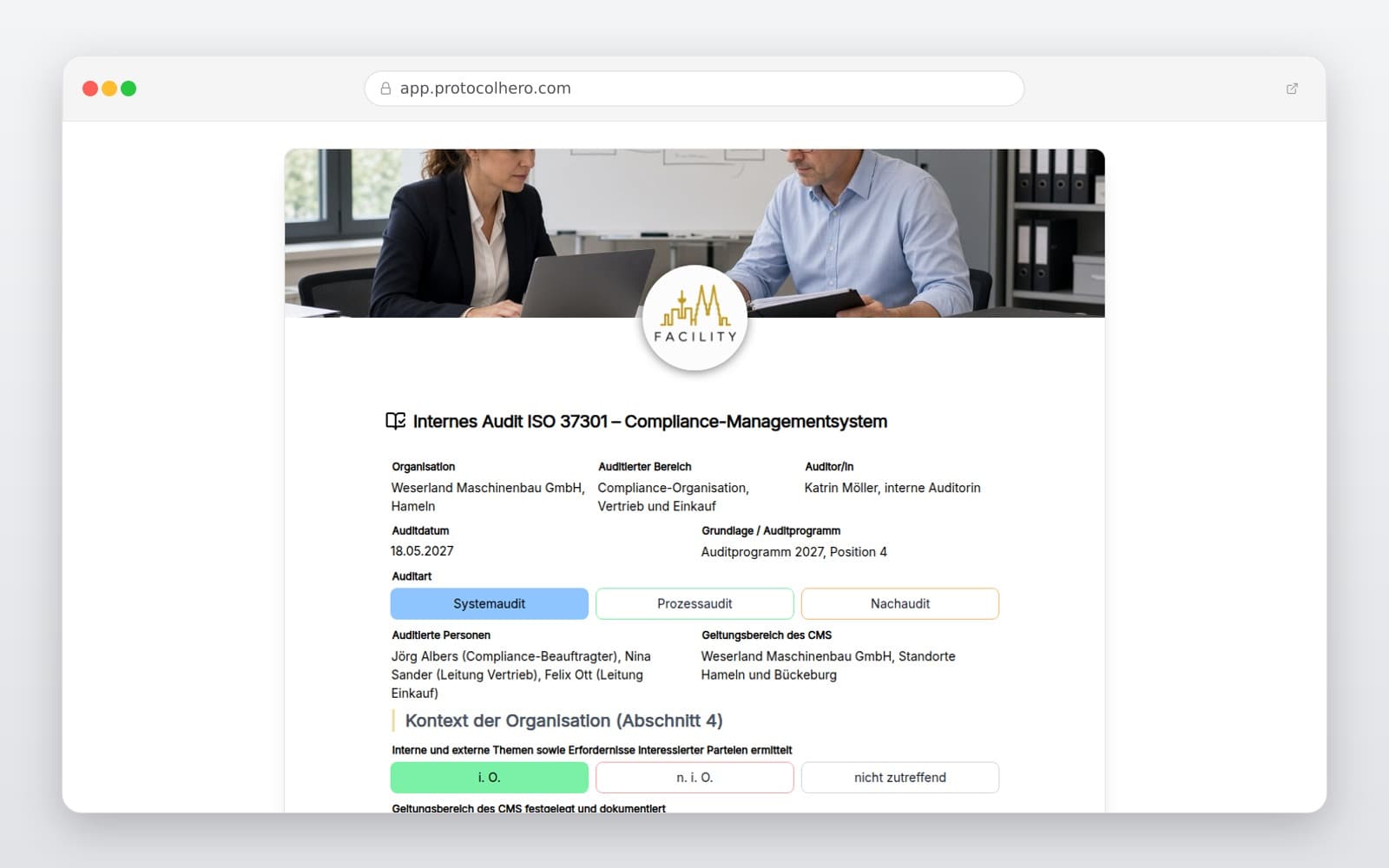 Vorschau der Vorlage „Internes Audit ISO 37301 – Compliance-Managementsystem"