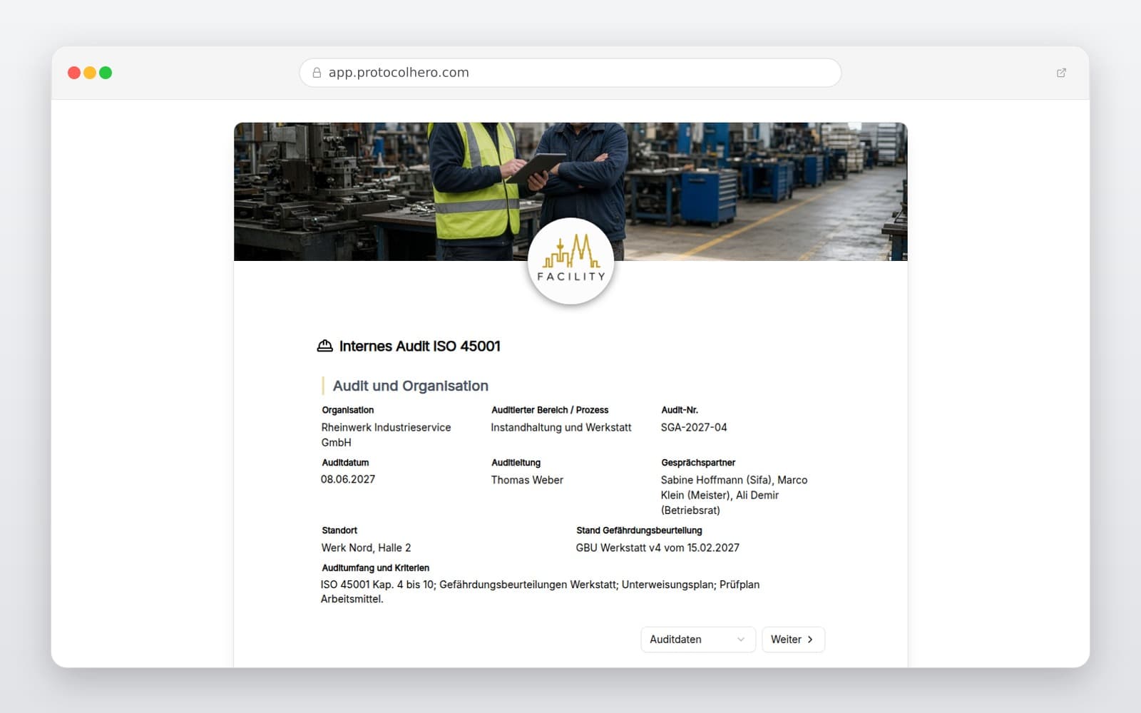 Vorschau der Vorlage „Internes Audit ISO 45001"