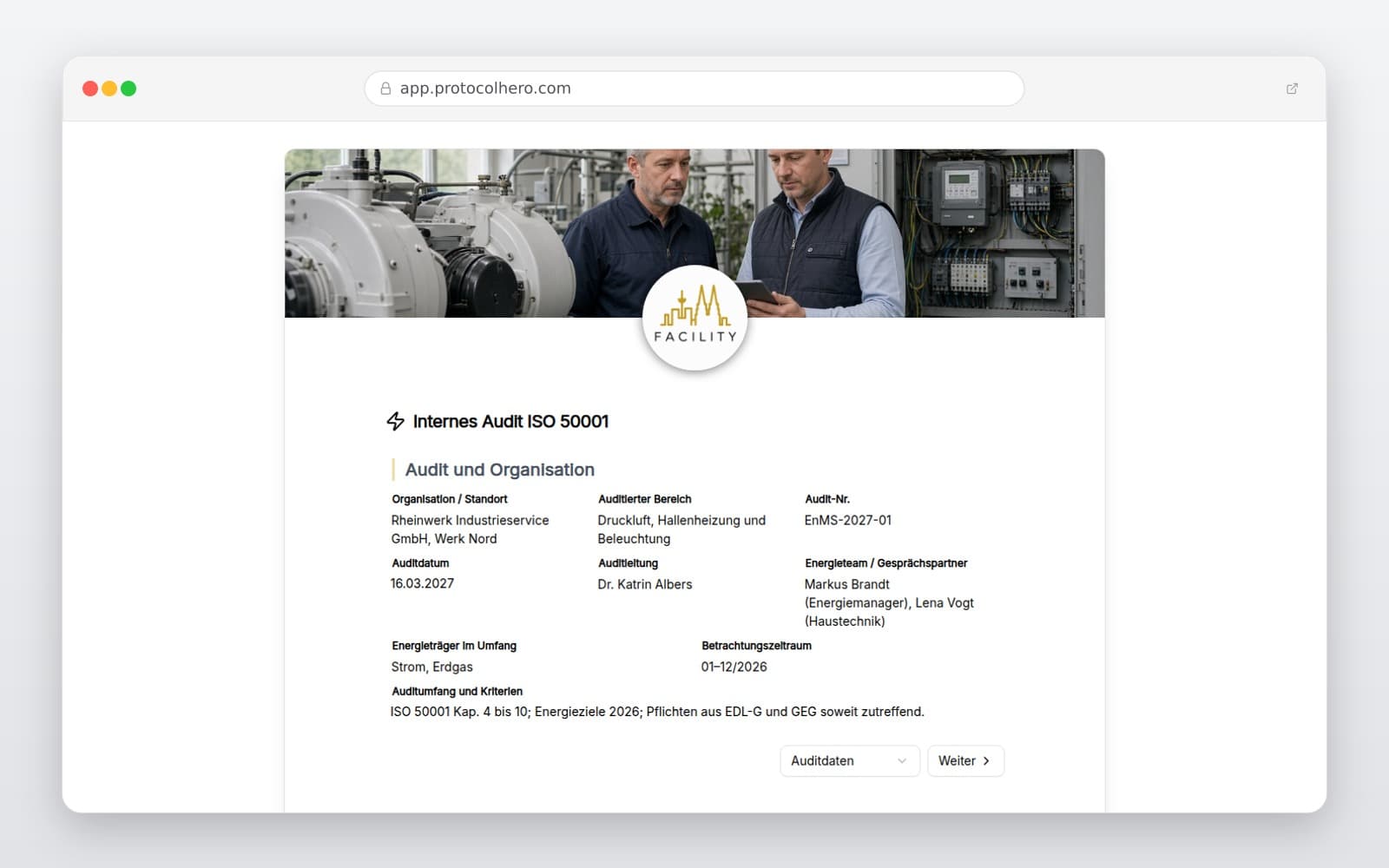 Vorschau der Vorlage „Internes Audit ISO 50001"