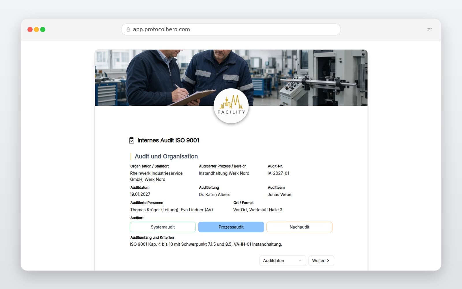 Vorschau der Vorlage „Internes Audit ISO 9001"