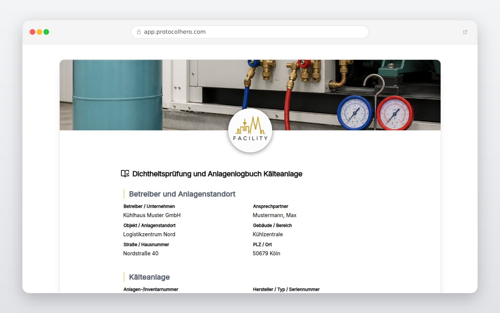 Vorschau der Vorlage „Kältemittel Anlagenlogbuch Vorlage – Dichtheitsprüfung & F-Gase-Dokumentation"