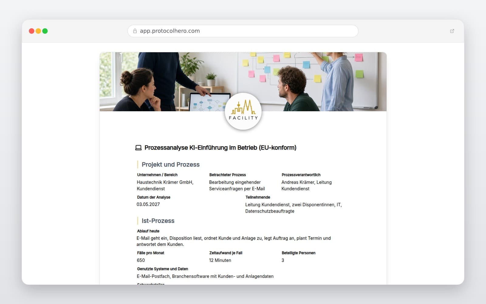 Vorschau der Vorlage „Prozessanalyse KI-Einführung im Betrieb (EU-konform)"