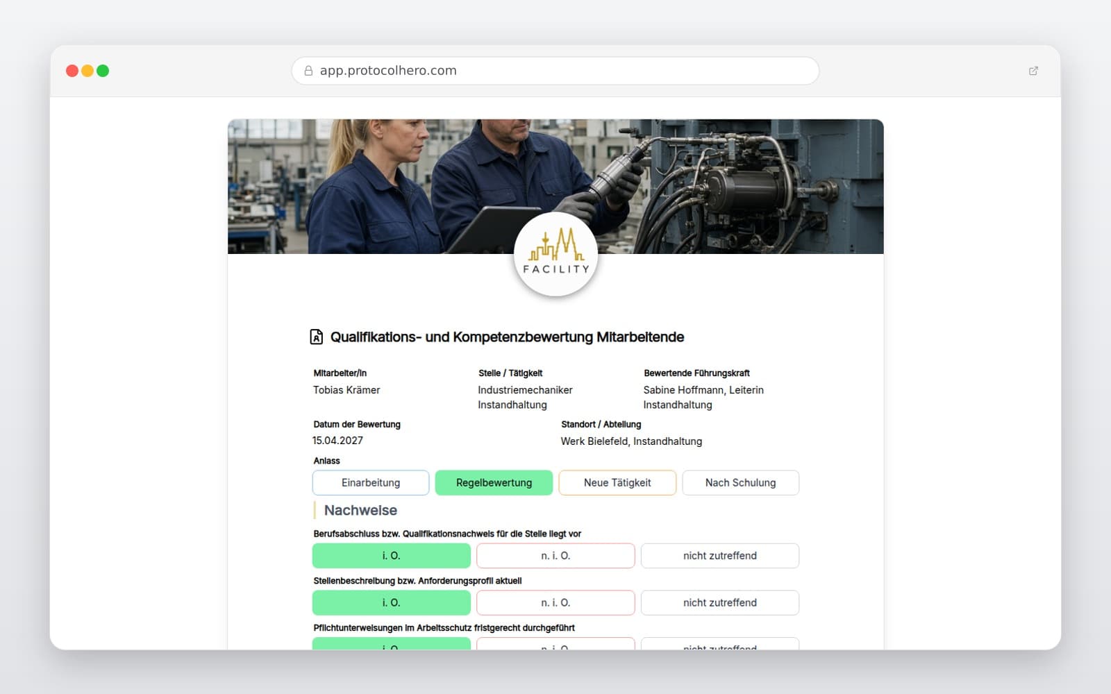 Vorschau der Vorlage „Qualifikations- und Kompetenzbewertung Mitarbeitende"