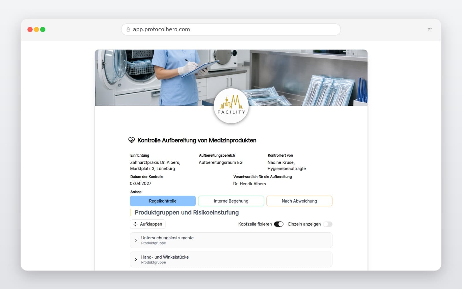 Vorschau der Vorlage „Kontrolle Aufbereitung von Medizinprodukten"