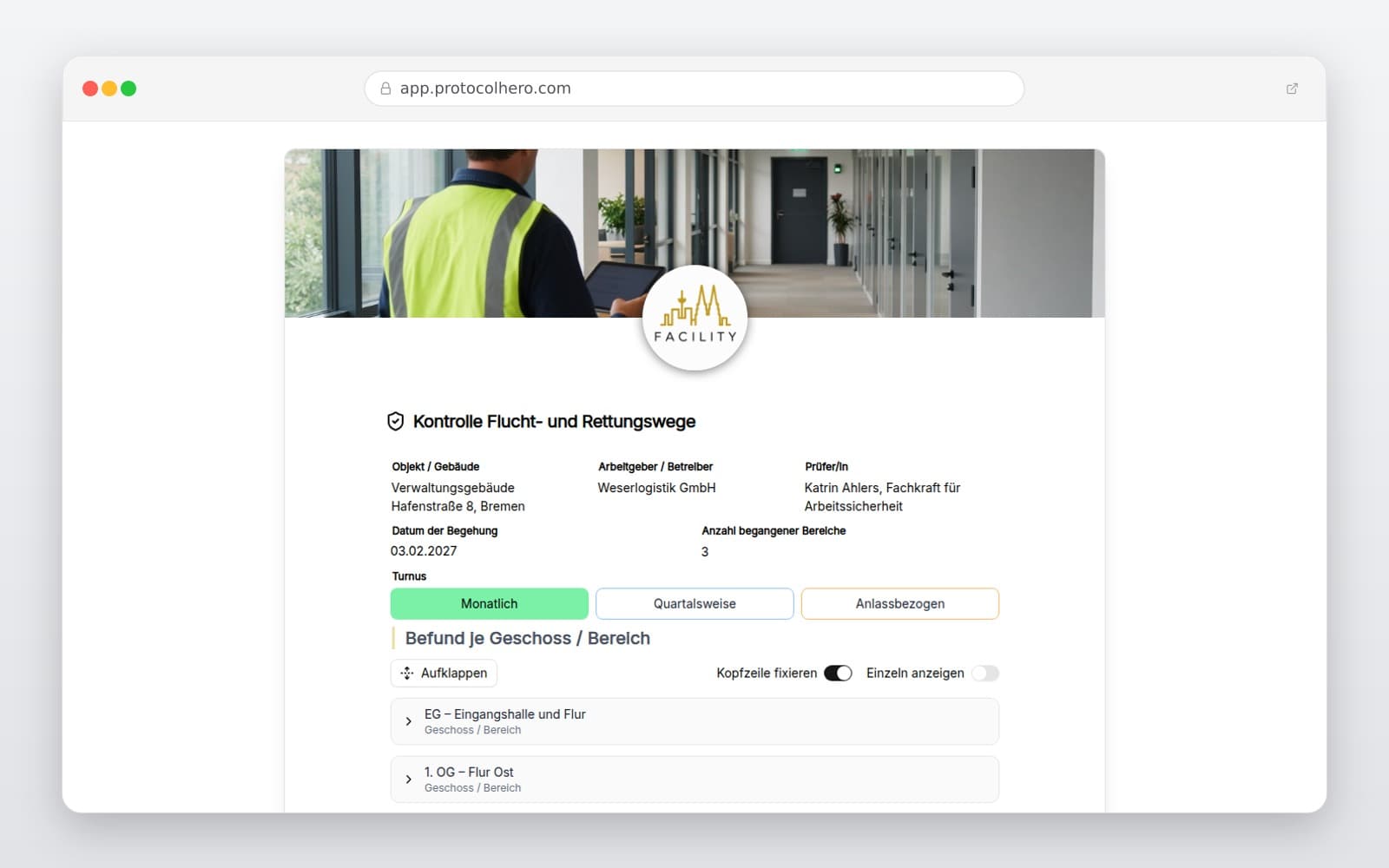 Vorschau der Vorlage „Kontrolle Flucht- und Rettungswege"