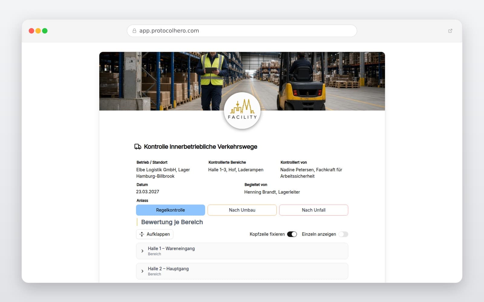 Vorschau der Vorlage „Kontrolle innerbetriebliche Verkehrswege"