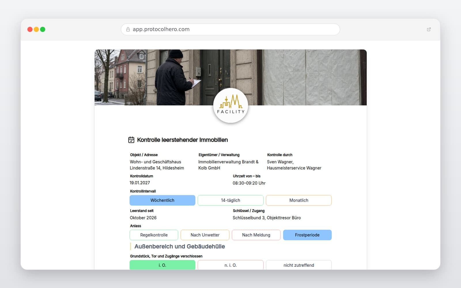 Vorschau der Vorlage „Kontrolle leerstehender Immobilien"