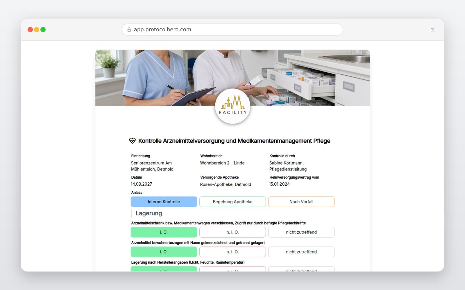 Vorschau der Vorlage „Kontrolle Arzneimittelversorgung und Medikamentenmanagement Pflege"