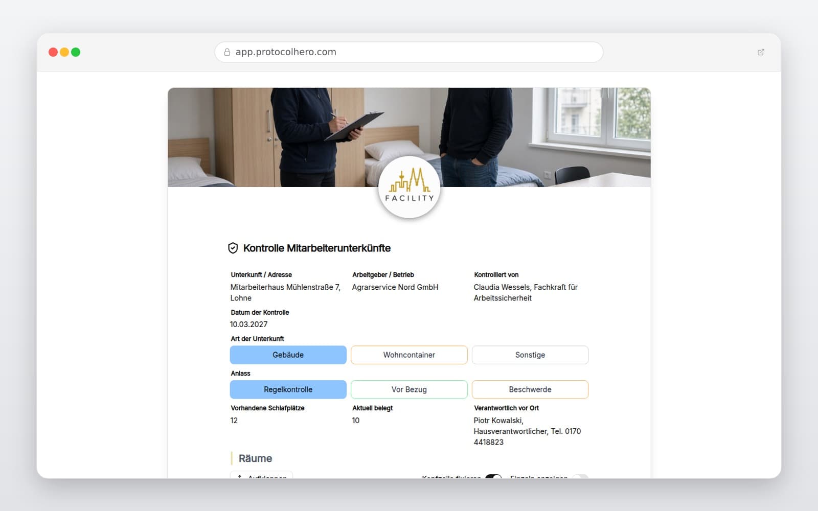 Vorschau der Vorlage „Kontrolle Mitarbeiterunterkünfte"