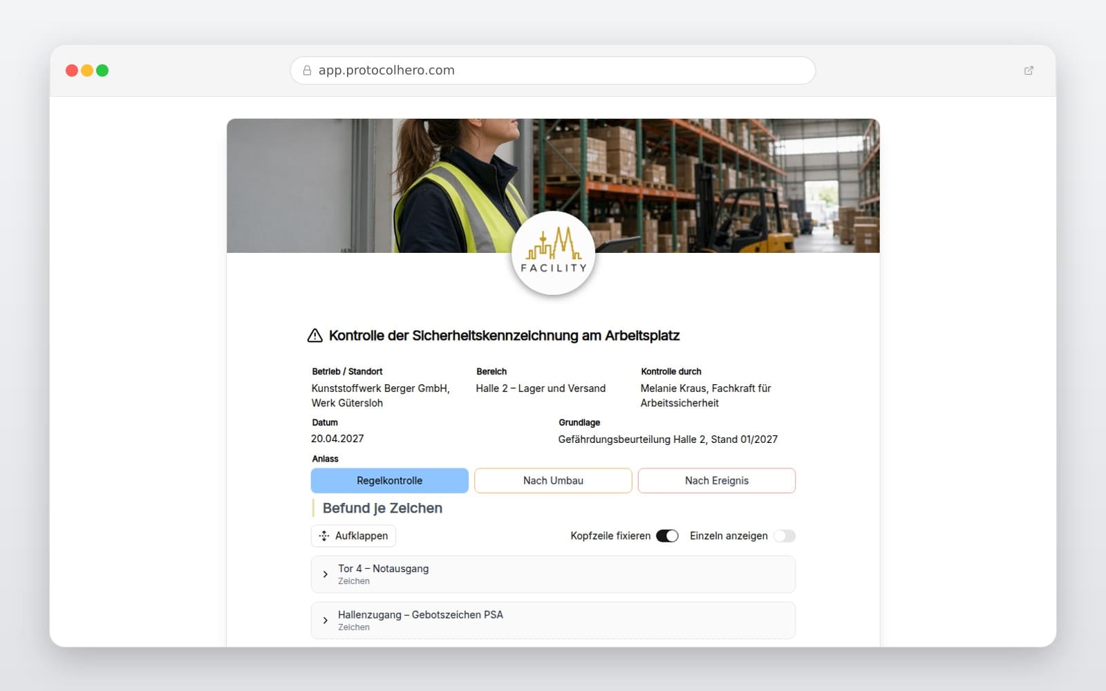 Vorschau der Vorlage „Kontrolle der Sicherheitskennzeichnung am Arbeitsplatz"