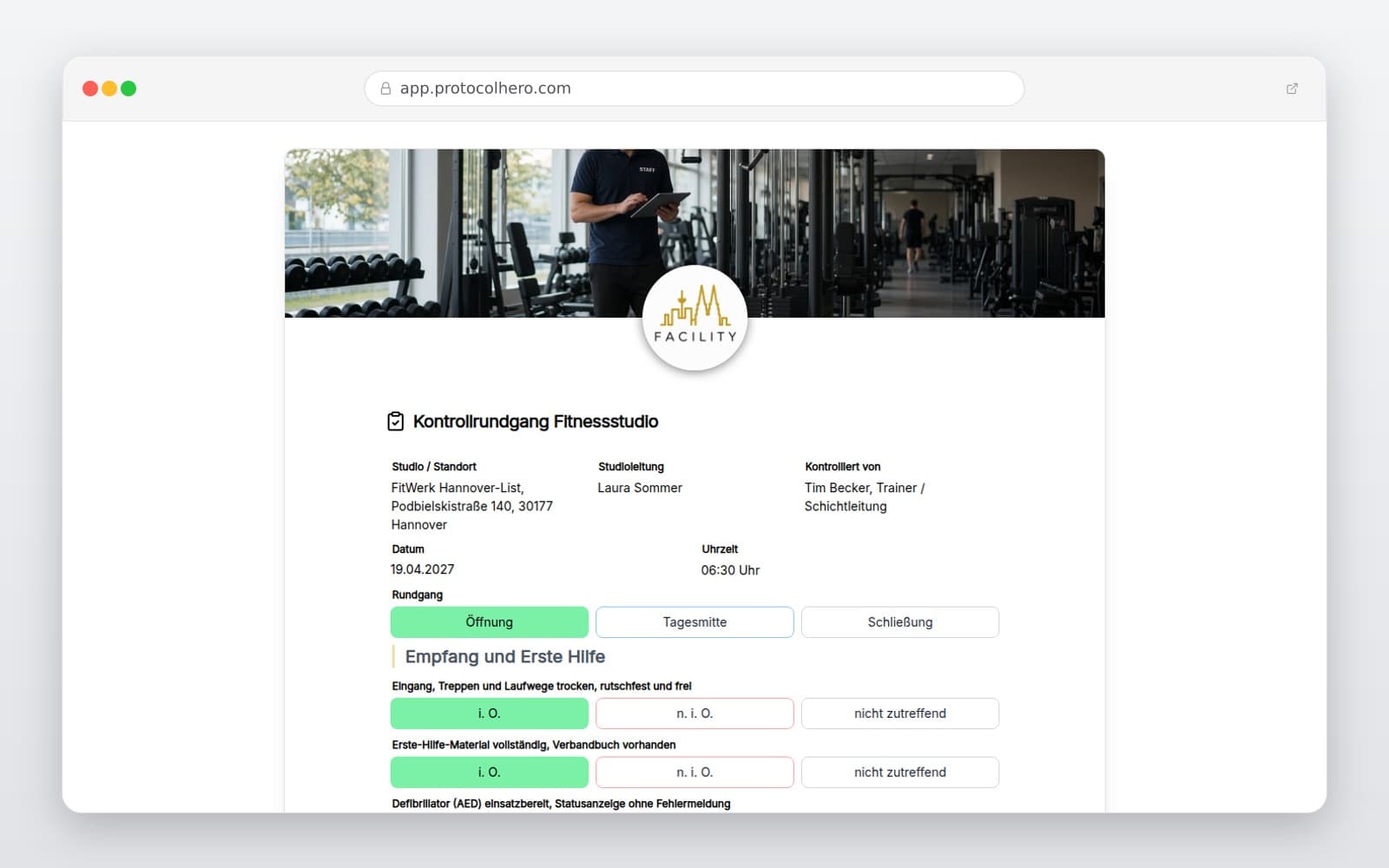 Vorschau der Vorlage „Kontrollrundgang Fitnessstudio"