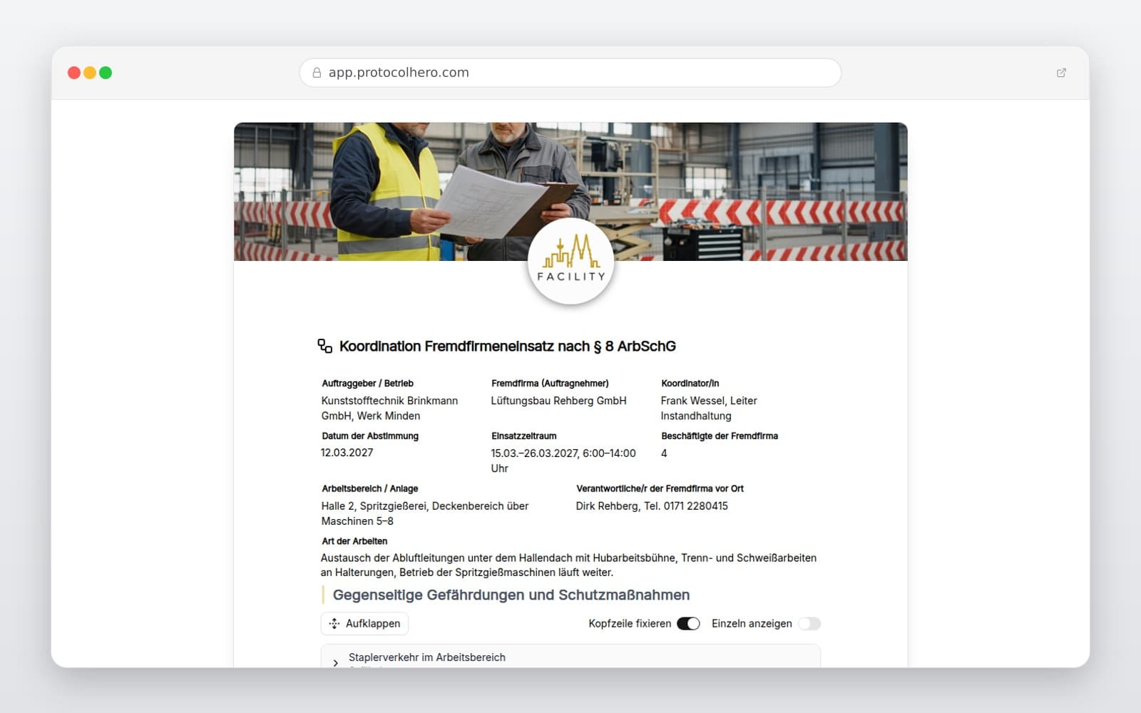 Vorschau der Vorlage „Koordination Fremdfirmeneinsatz nach § 8 ArbSchG"