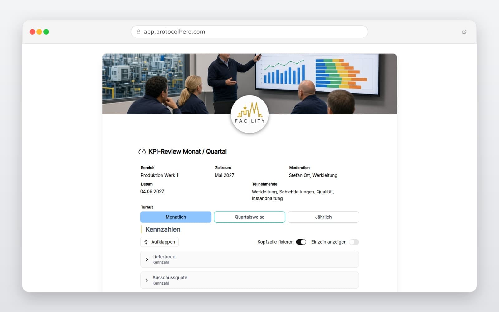 Vorschau der Vorlage „KPI-Review Monat / Quartal"