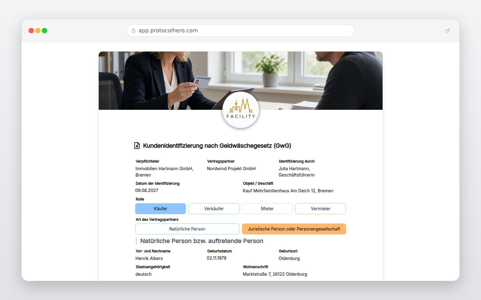 Vorschau der Vorlage „Kundenidentifizierung nach Geldwäschegesetz (GwG)"