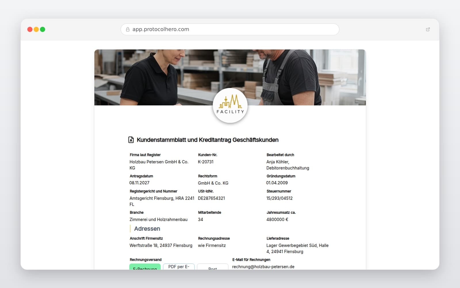 Vorschau der Vorlage „Kundenstammblatt und Kreditantrag Geschäftskunden"