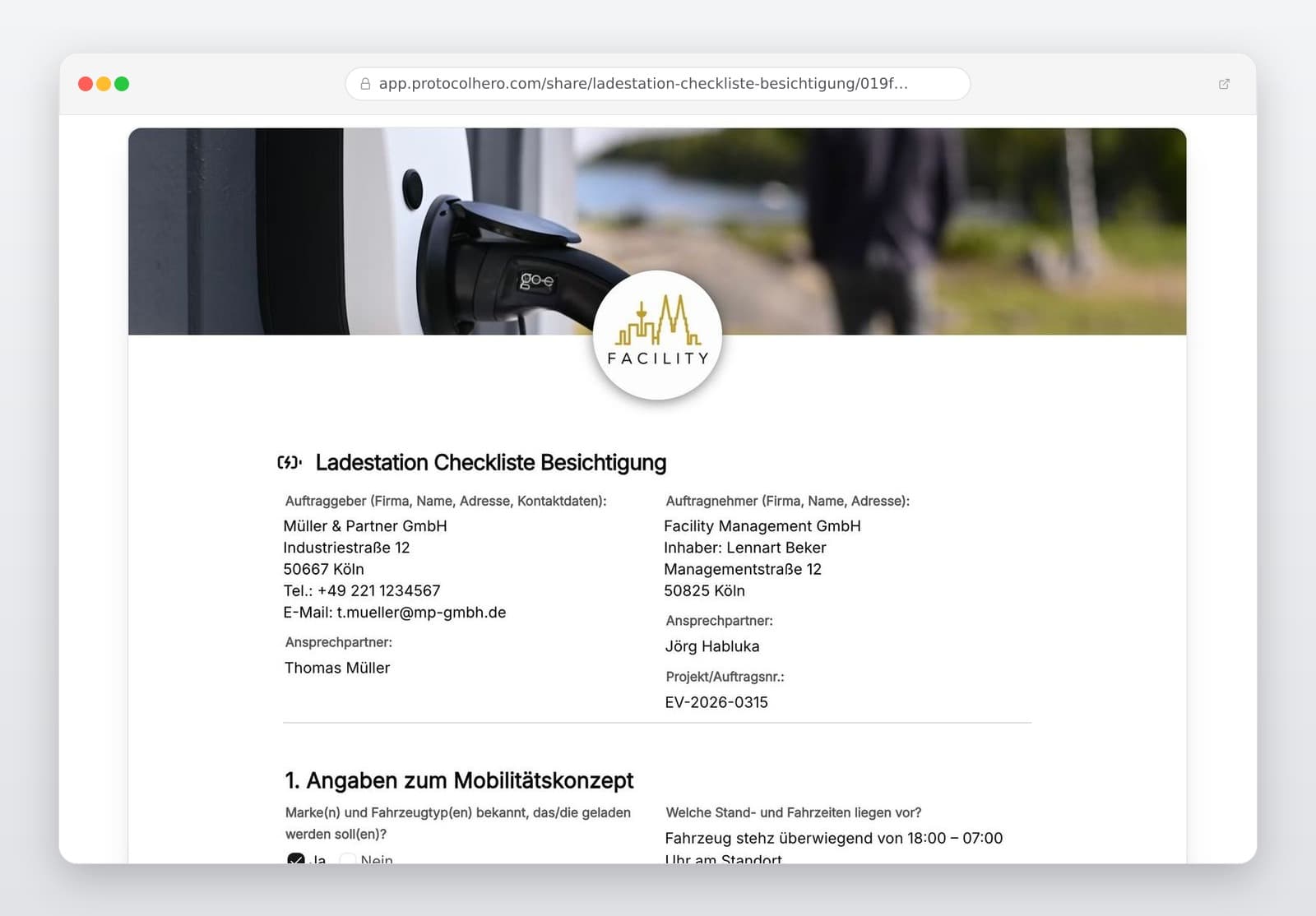 Vorschau der Vorlage „Ladestation Checkliste Besichtigung – Wallbox & E-Mobilität Vor-Ort-Aufnahme"