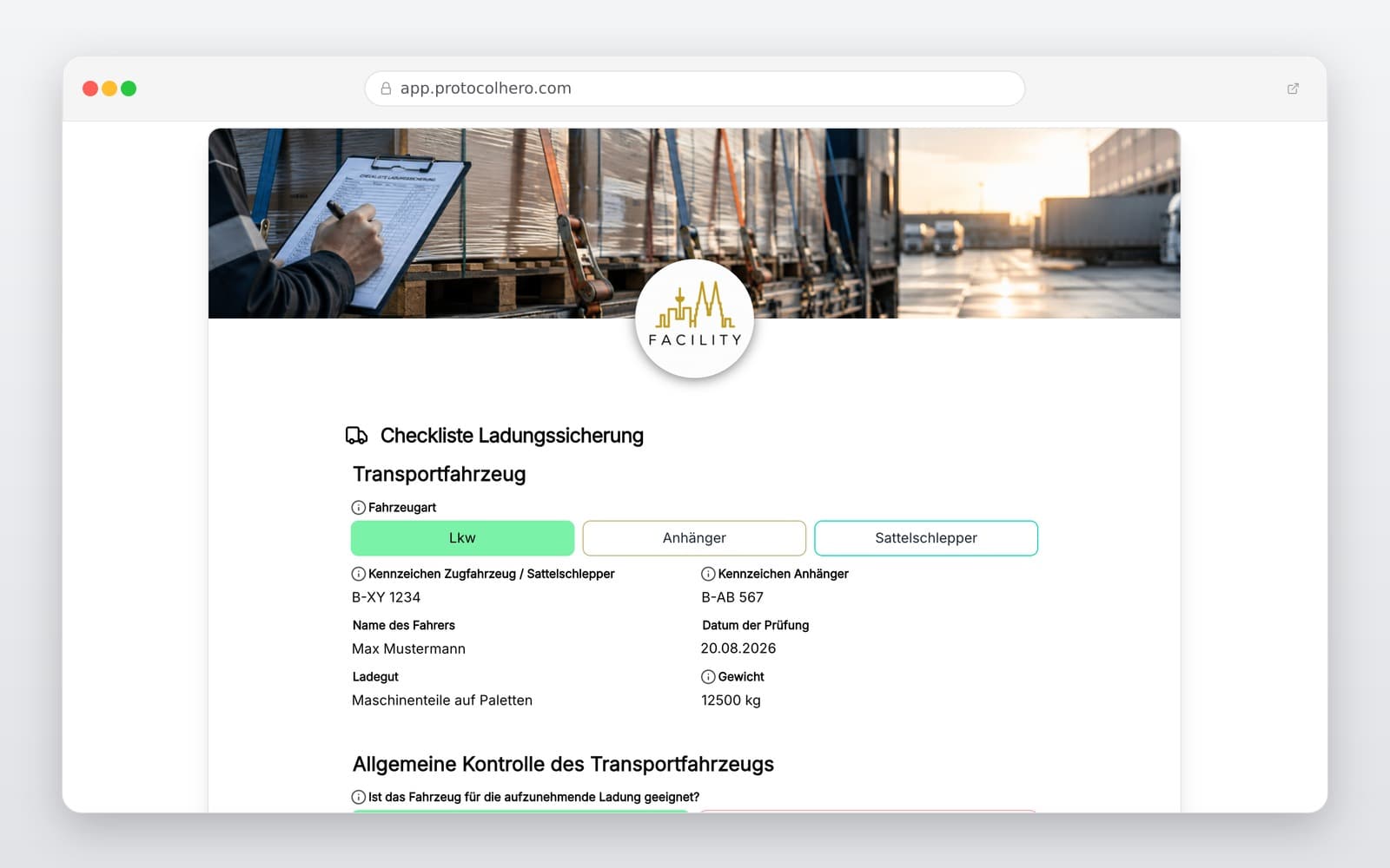 Vorschau der Vorlage „Ladungssicherung Checkliste – Vorlage für LKW & Transporter"