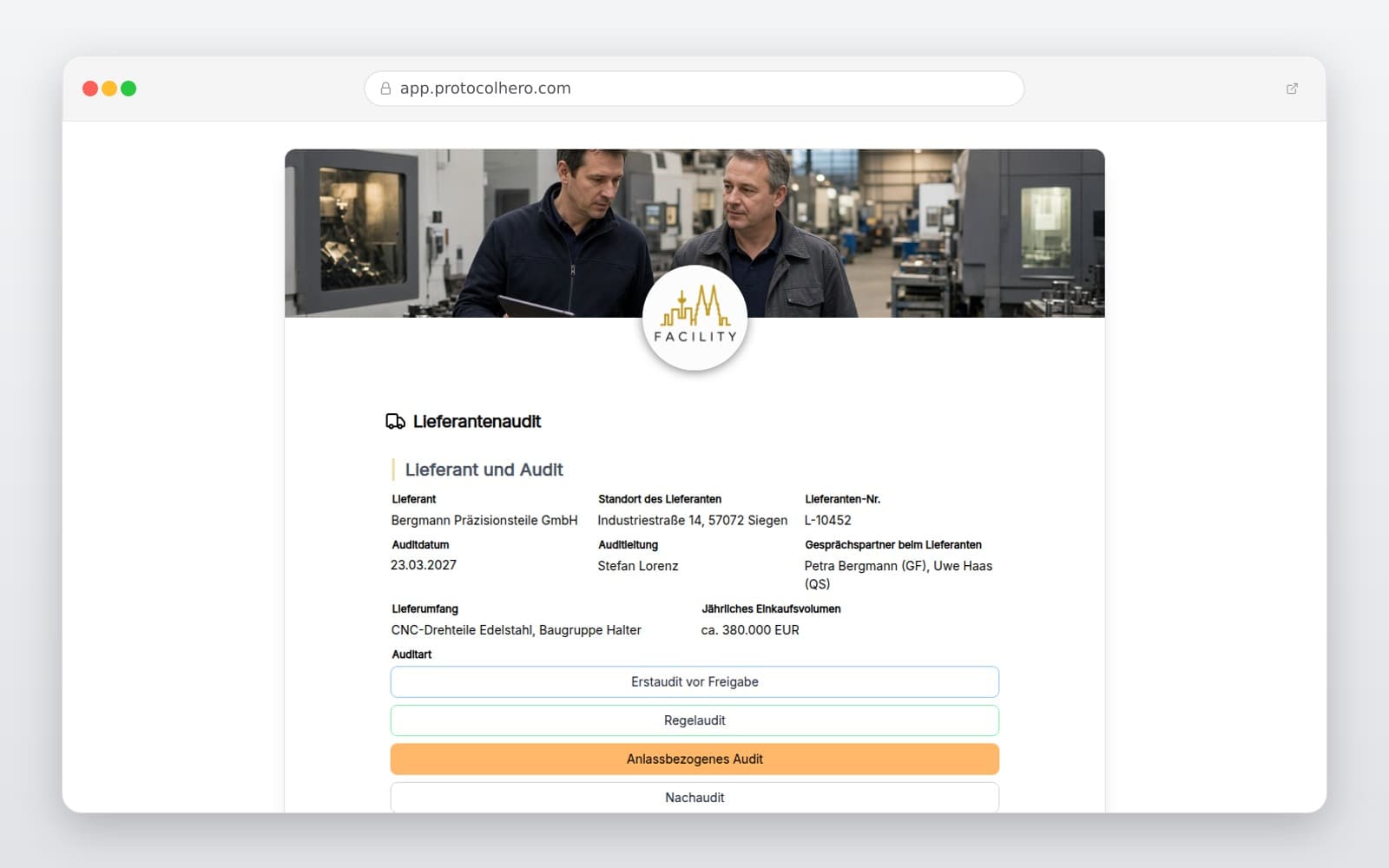 Vorschau der Vorlage „Lieferantenaudit"
