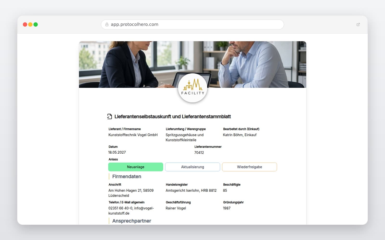 Vorschau der Vorlage „Lieferantenselbstauskunft und Lieferantenstammblatt"