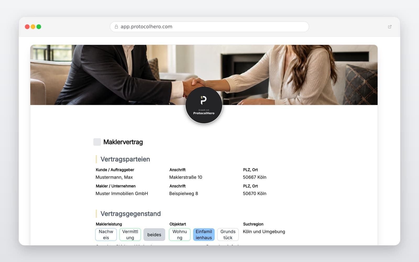 Vorschau der Vorlage „Maklervertrag Vorlage – Digitales Muster für Immobilienkäufer & Makler"