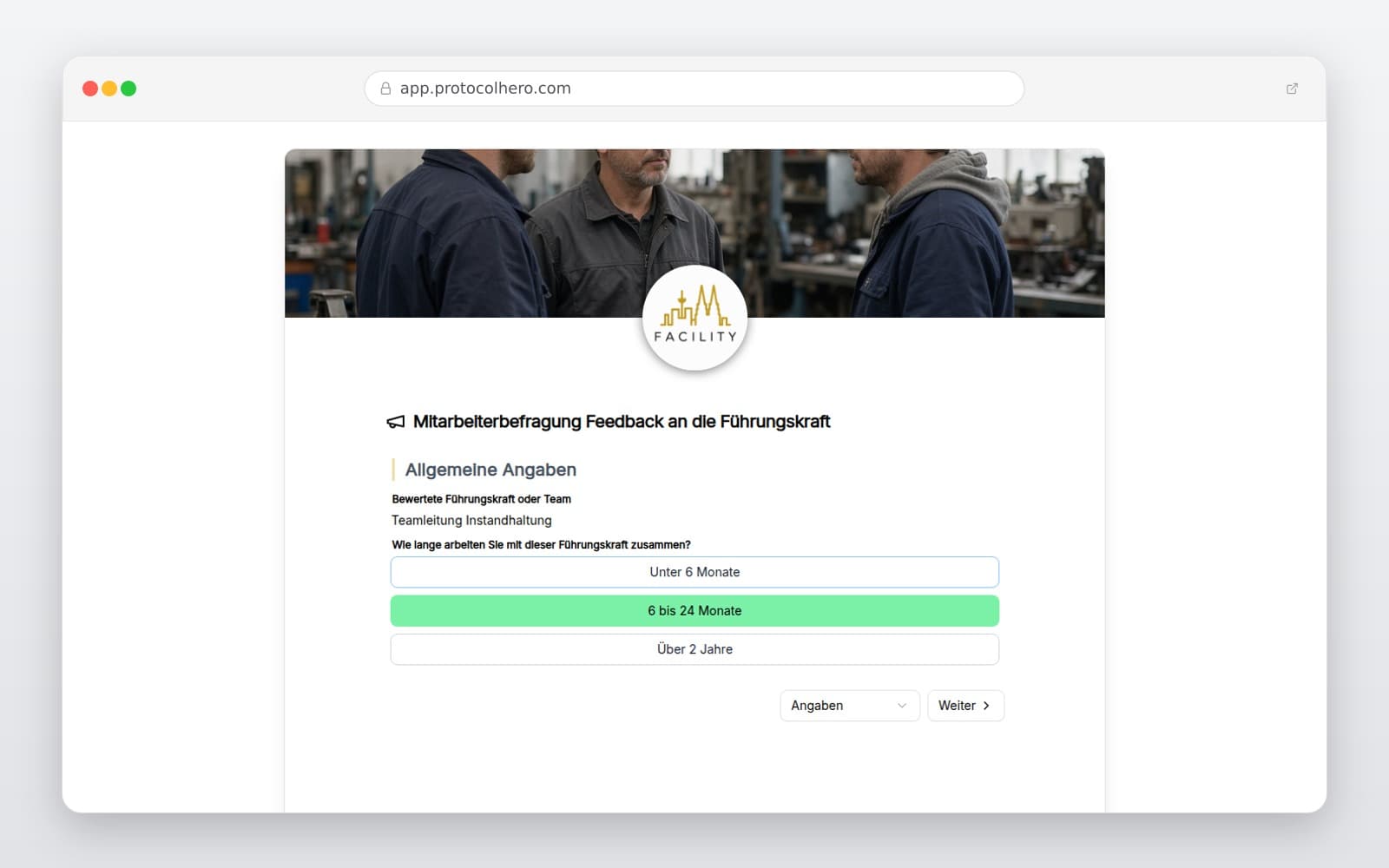 Vorschau der Vorlage „Mitarbeiterbefragung Feedback an die Führungskraft"