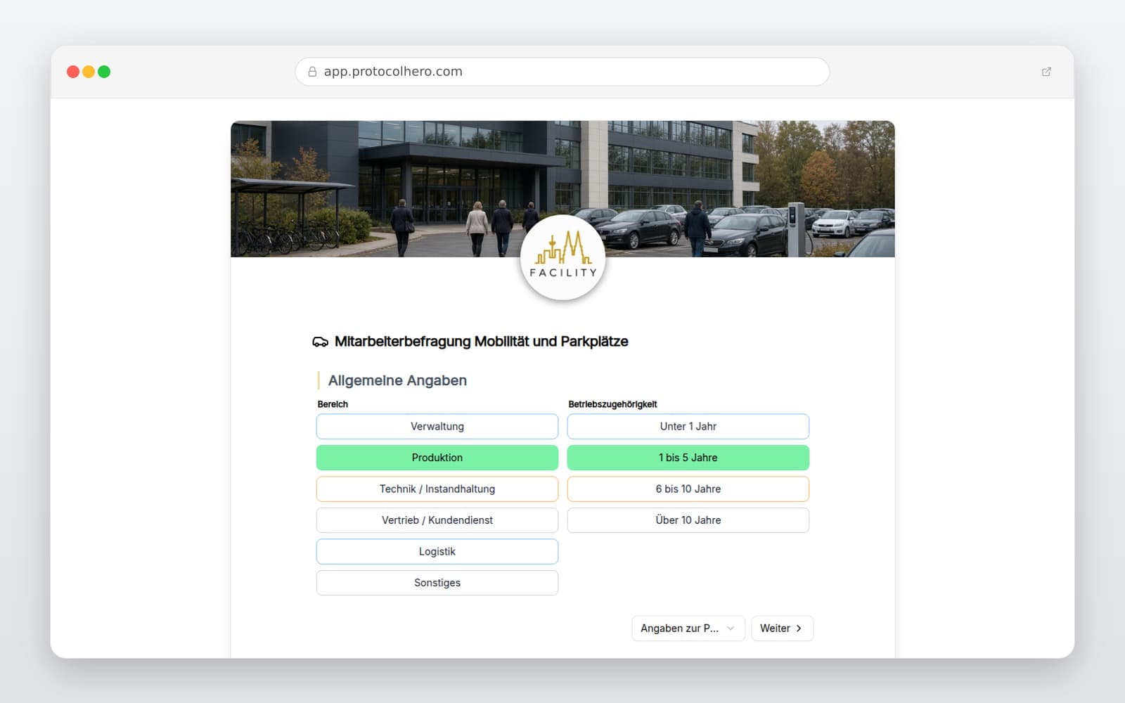 Vorschau der Vorlage „Mitarbeiterbefragung Mobilität und Parkplätze"