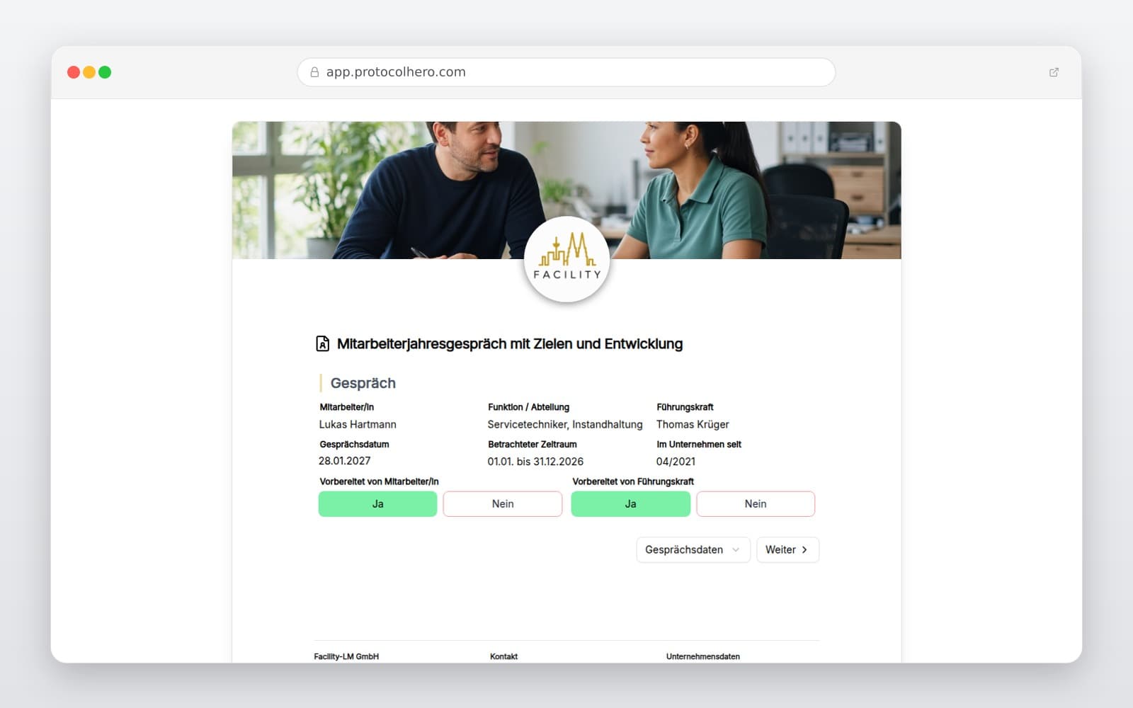 Vorschau der Vorlage „Mitarbeiterjahresgespräch mit Zielen und Entwicklung"