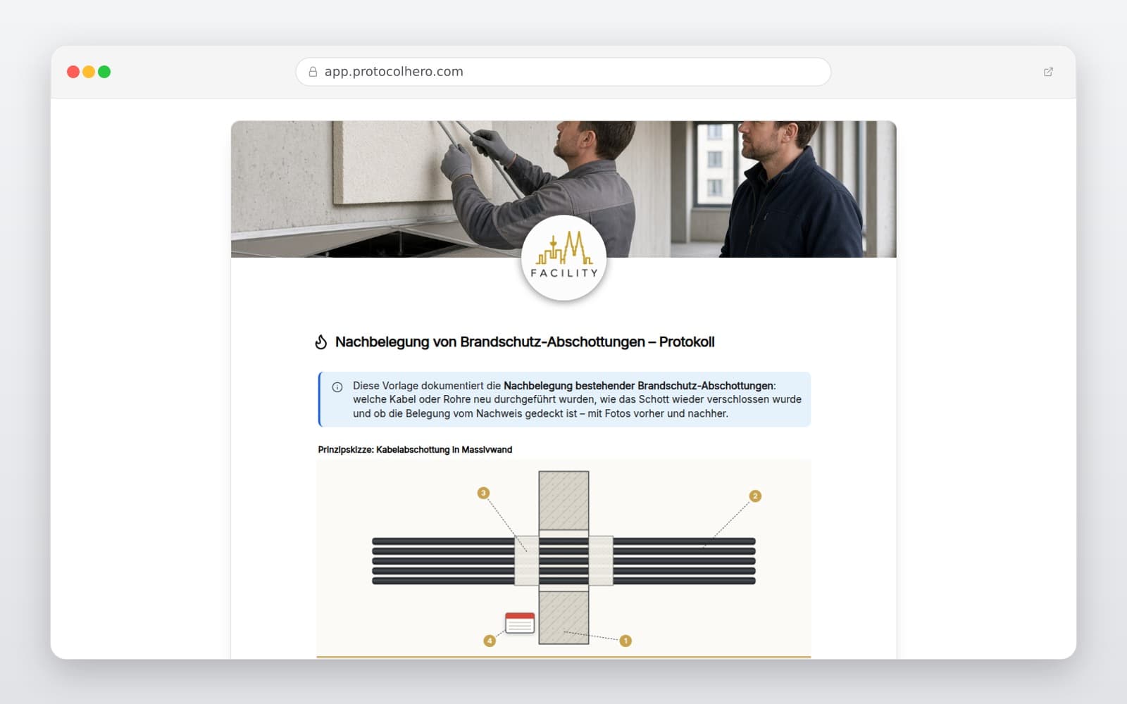 Vorschau der Vorlage „Nachbelegung von Brandschutz-Abschottungen – Protokoll"