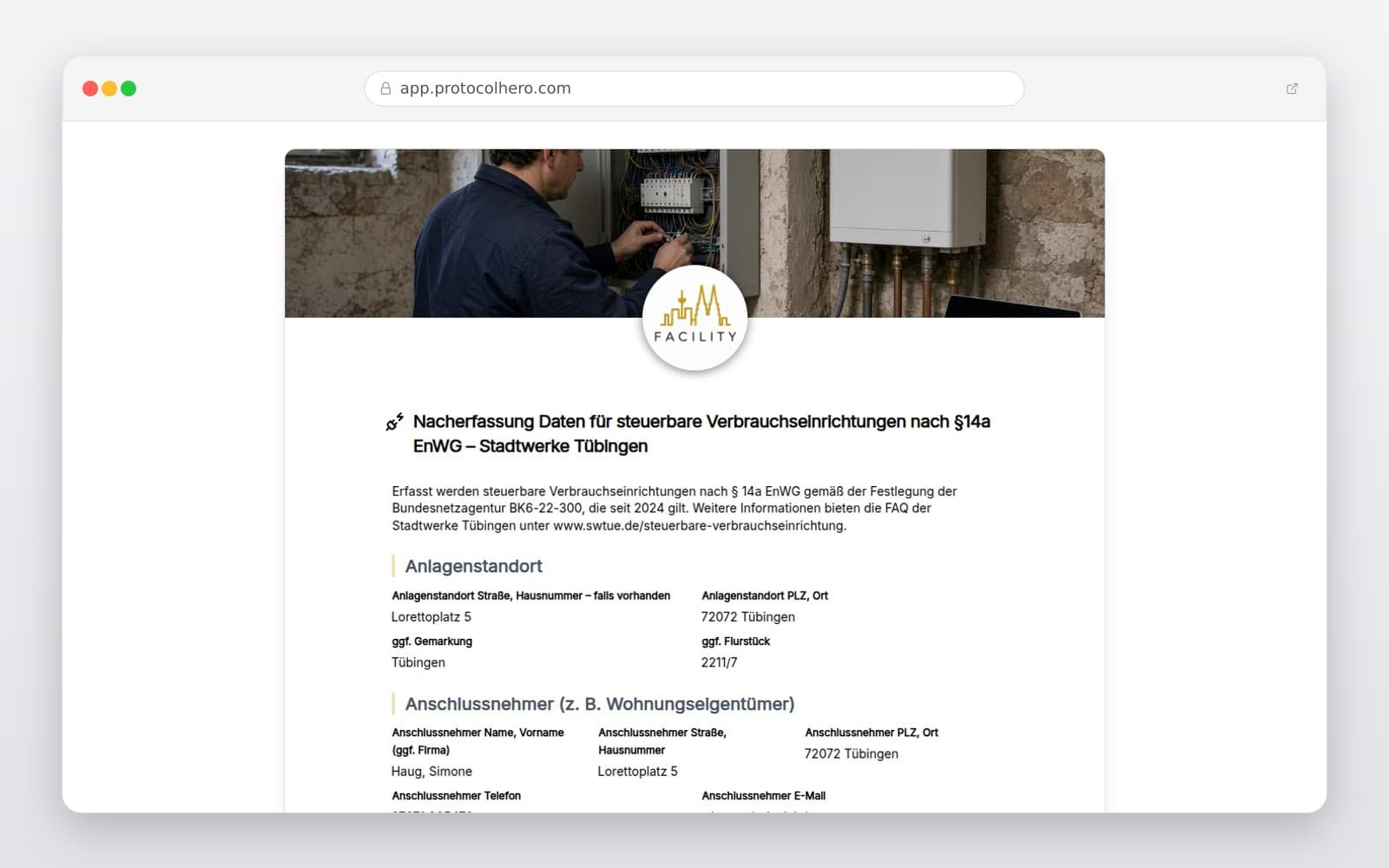 Vorschau der Vorlage „Nacherfassung Daten für steuerbare Verbrauchseinrichtungen nach §14a EnWG – Stadtwerke Tübingen"