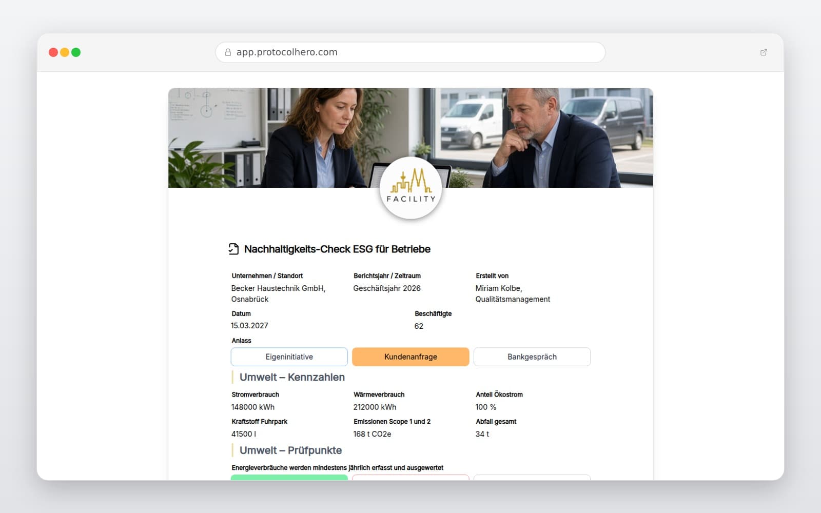Vorschau der Vorlage „Nachhaltigkeits-Check ESG für Betriebe"