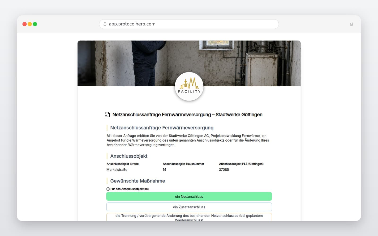 Vorschau der Vorlage „Netzanschlussanfrage Fernwärmeversorgung – Stadtwerke Göttingen"
