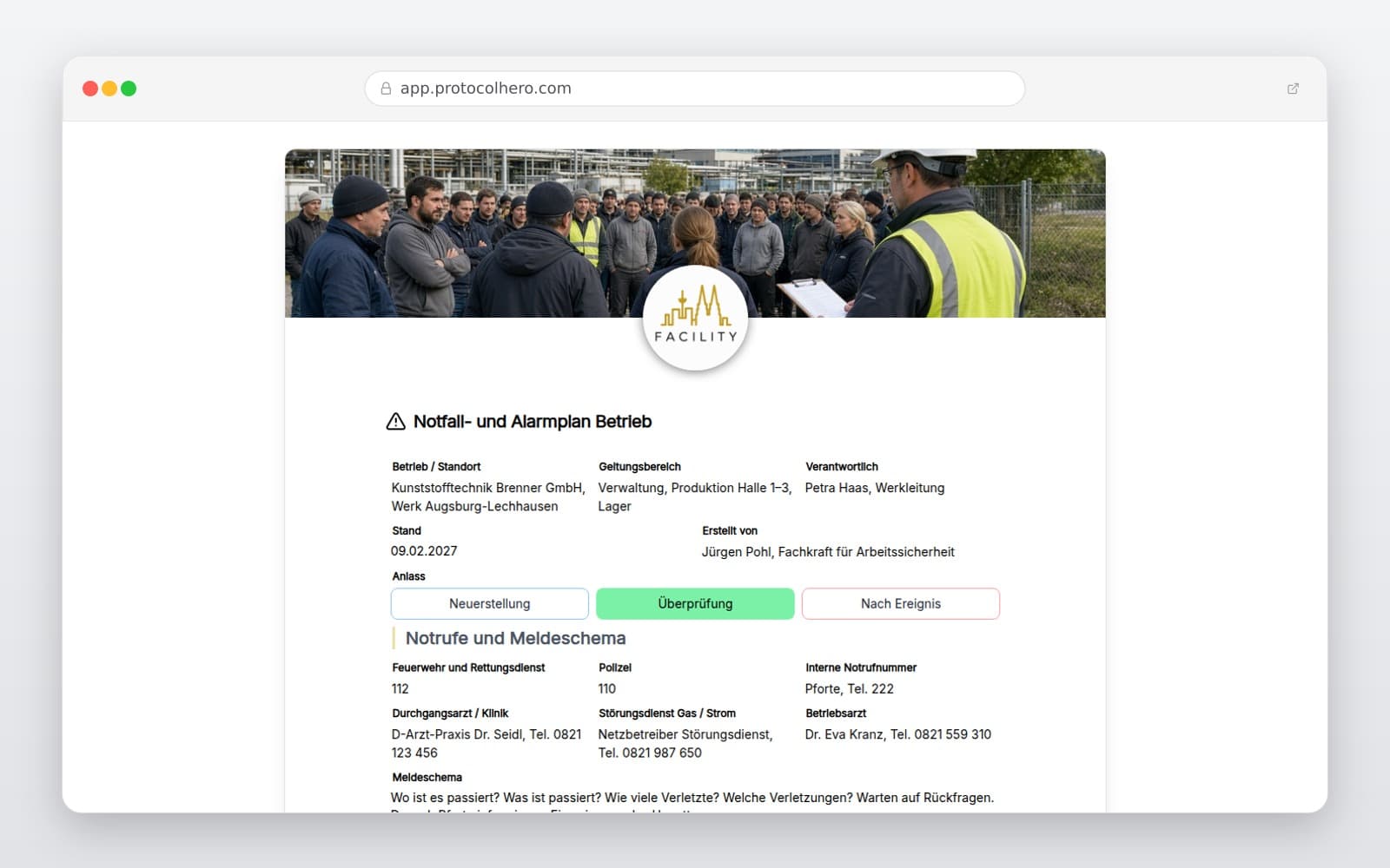 Vorschau der Vorlage „Notfall- und Alarmplan Betrieb"